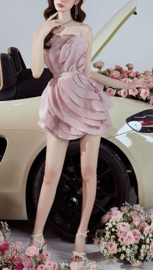 AIIZIE STRAPPY FLORAL WAISTED MINI DRESS IN PINK - product image