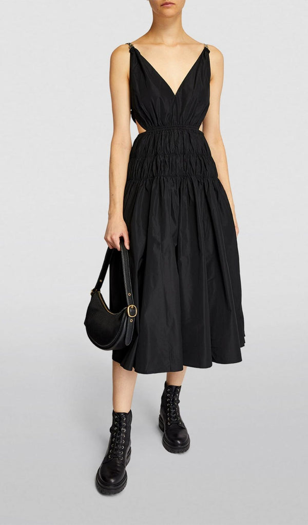 TAFFETA CUTOUT MIDI DRESS