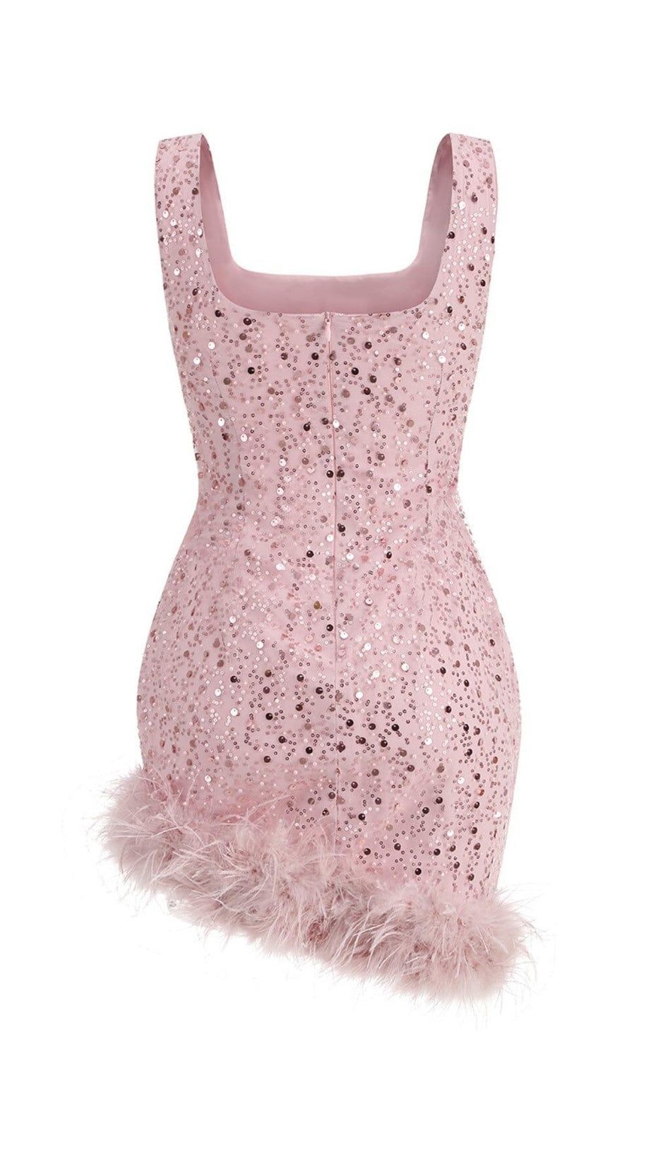 ABITO CON PAILLETTES E PIUME ROSA