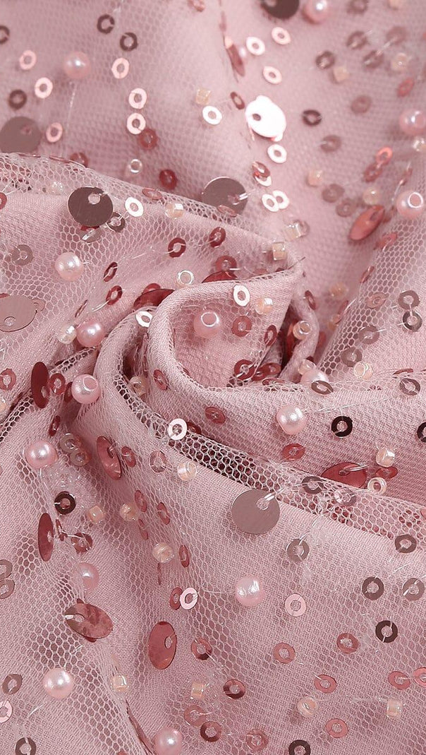 ROSA PAILLETTENKLEID MIT FEDER