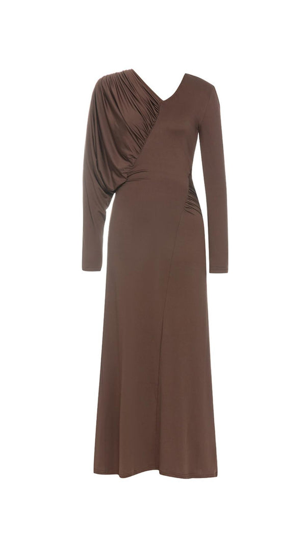 AIIZIE V-NECK BROWN MAXI BODYCON DRESS - product image