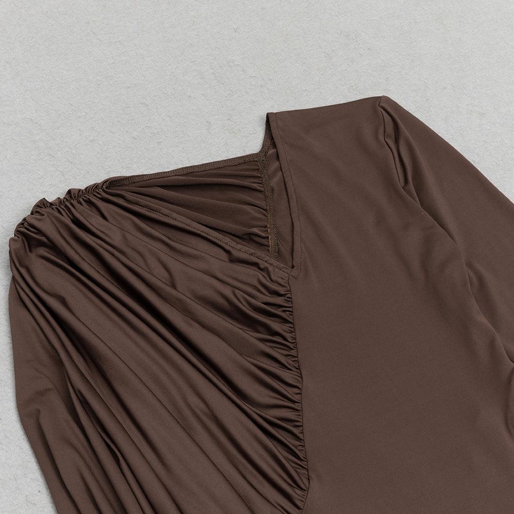 AIIZIE V-NECK BROWN MAXI BODYCON DRESS - product image