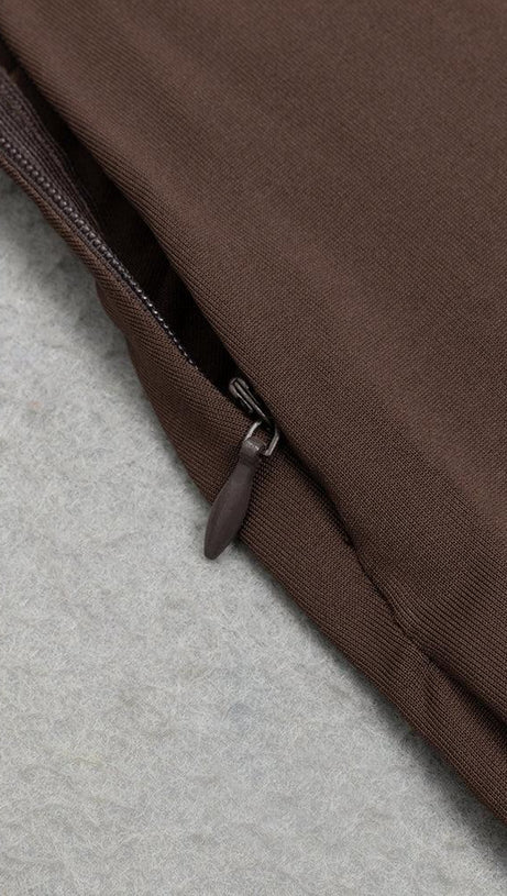 V-NECK BROWN MAXI BODYCON DRESS