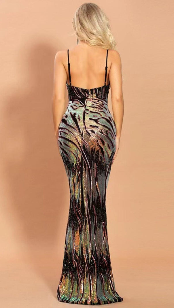 AIIZIE V-NECK SEQUINED BACKLESS DRESS - product image