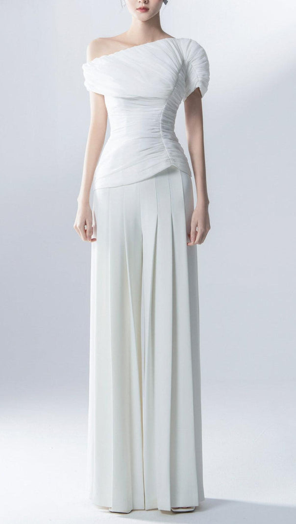 AIIZIE WHITE FEATHER PLEATED TWO PIECES SUIT - product image