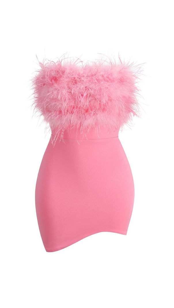 AIIZIE PINK STRAPLESS FEATHER BODYCON MINI DRESS - product image