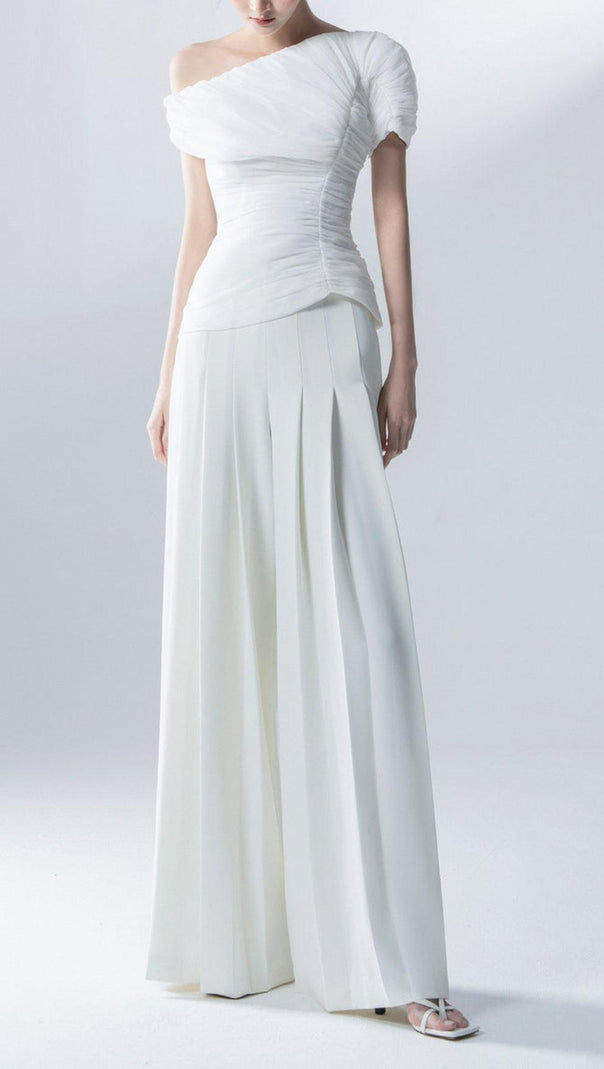 AIIZIE WHITE FEATHER PLEATED TWO PIECES SUIT - product image