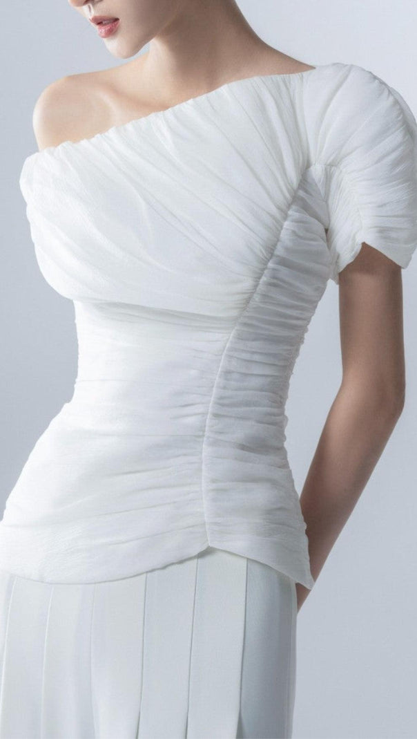 AIIZIE WHITE FEATHER PLEATED TWO PIECES SUIT - product image
