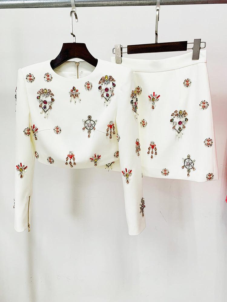 AIIZIE WHITE RHINESTONE EMBELLISHED SKIRT SET - product image