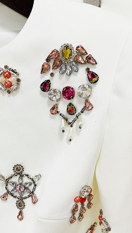 WHITE RHINESTONE EMBELLISHED SKIRT SET