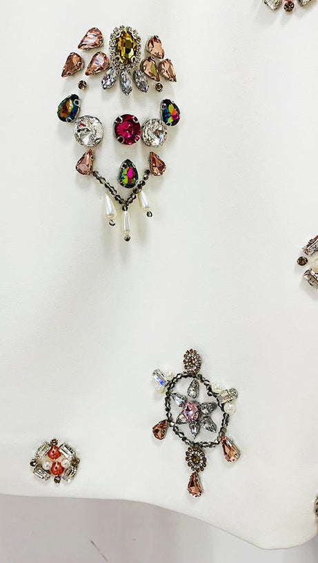 WHITE RHINESTONE EMBELLISHED SKIRT SET