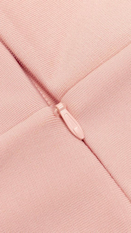 ABITO MIDI BUSTIER IN PIZZO CON MONOSPALLA ROSA 