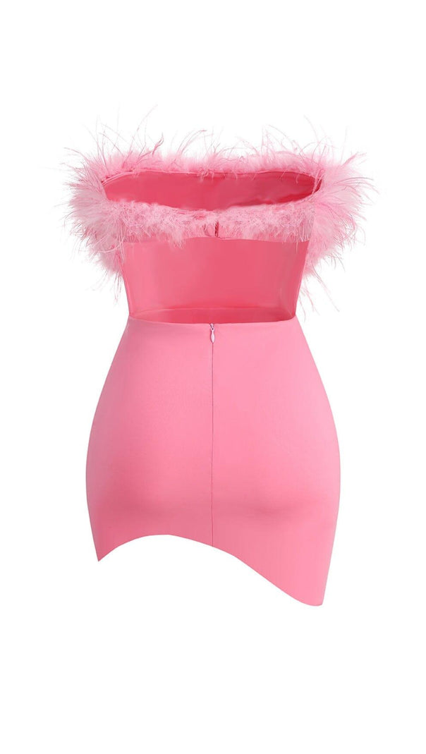 AIIZIE PINK STRAPLESS FEATHER BODYCON MINI DRESS - product image