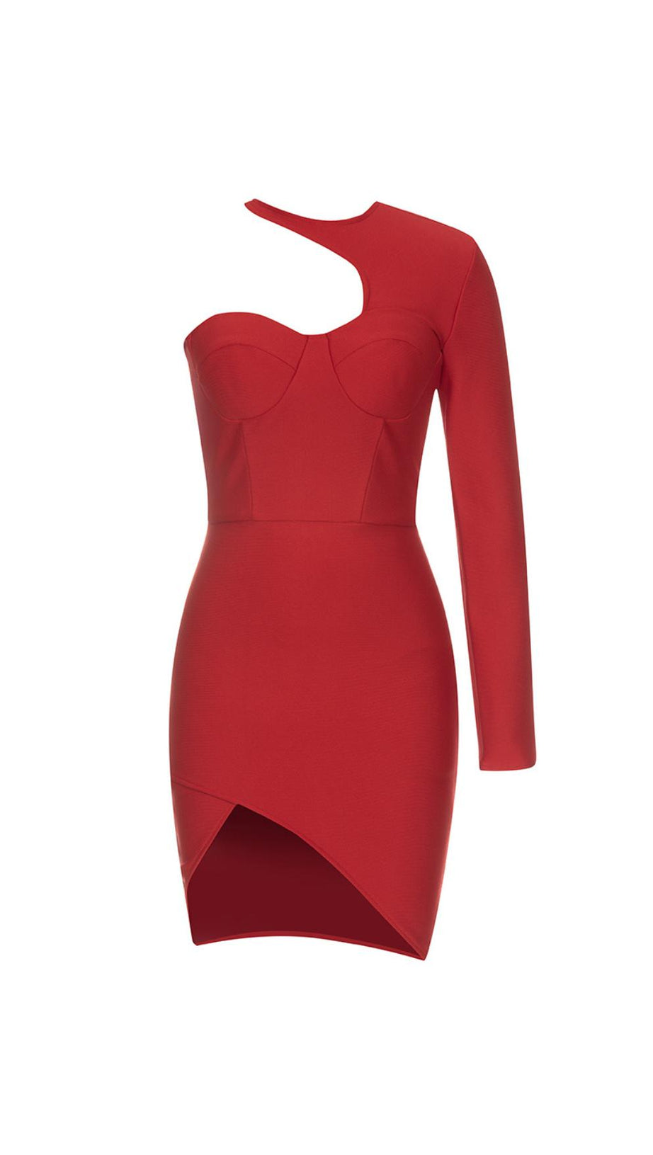 ONE SLEEVE BUSTIER DRESS IN RED