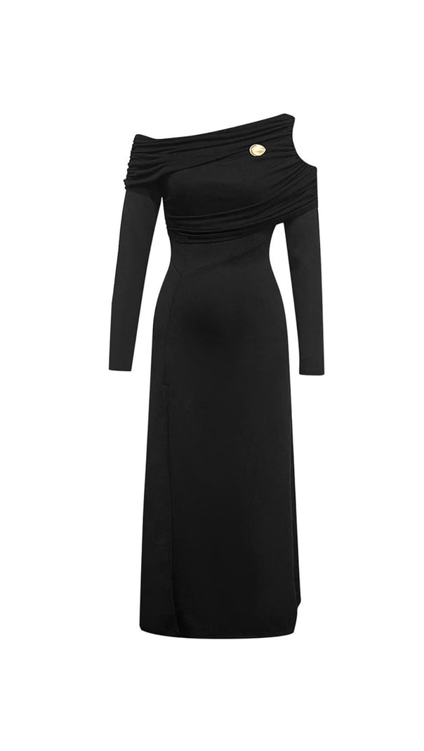 AIIZIE ONE-SHOULDER HIGH SPLIT VELVET MIDI DRESS - product image