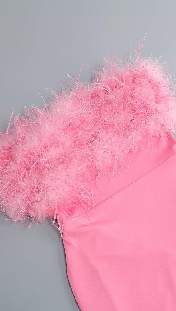 AIIZIE PINK STRAPLESS FEATHER BODYCON MINI DRESS - product image