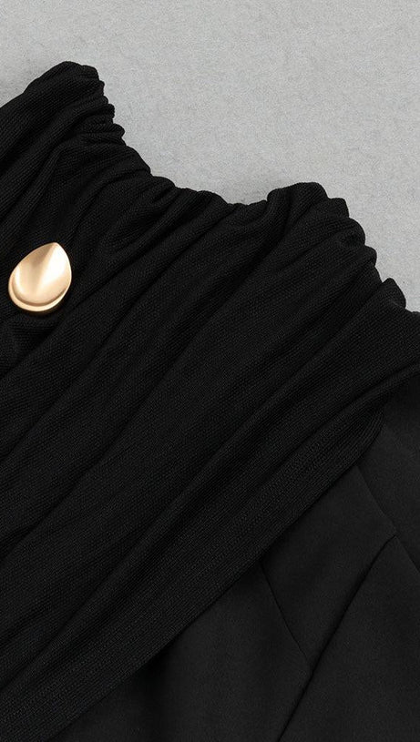 ONE-SHOULDER HIGH SPLIT VELVET MIDI DRESS