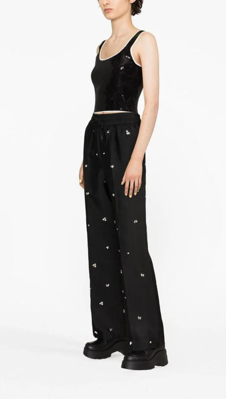 PANTALONI OVERSIZE IN TAFFETÀ DECORATI 