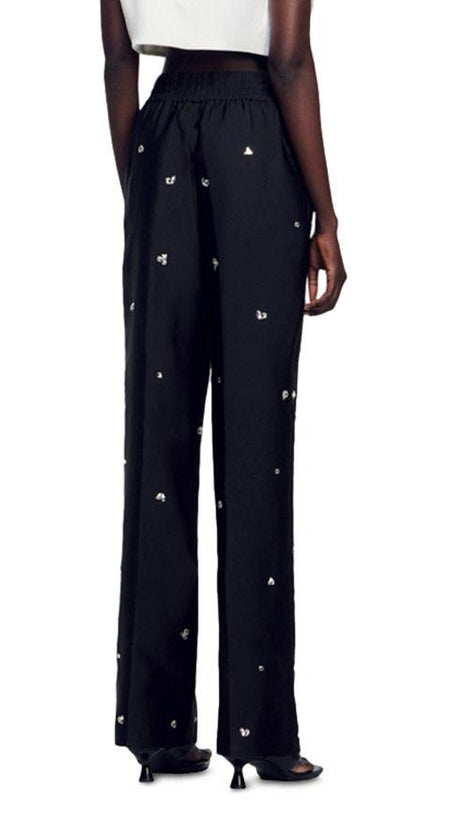 PANTALONI OVERSIZE IN TAFFETÀ DECORATI 