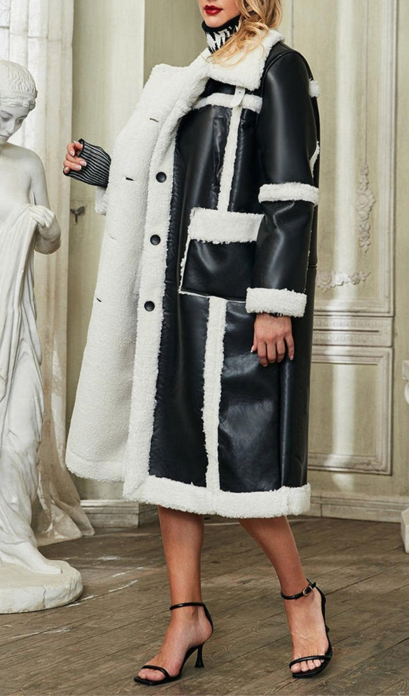 PATCHWORK FAUX FUR LEATHER COAT