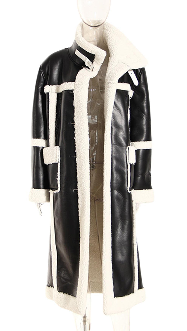 AIIZIE PATCHWORK FAUX FUR LEATHER COAT - product image