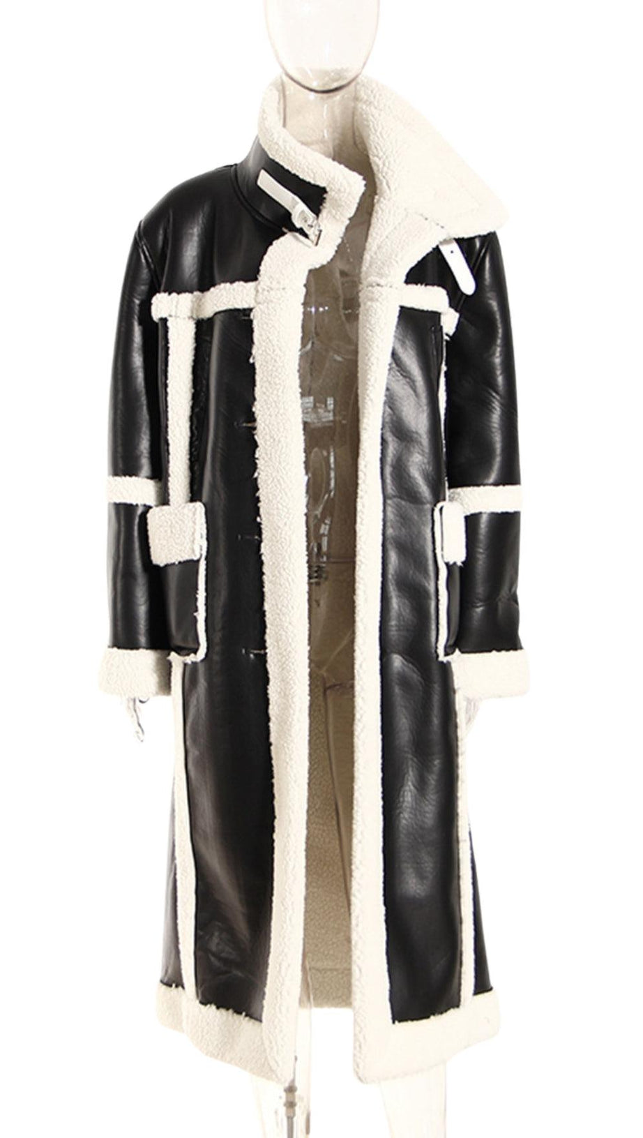 PATCHWORK-MANTEL AUS KUNSTFELL UND LEDER