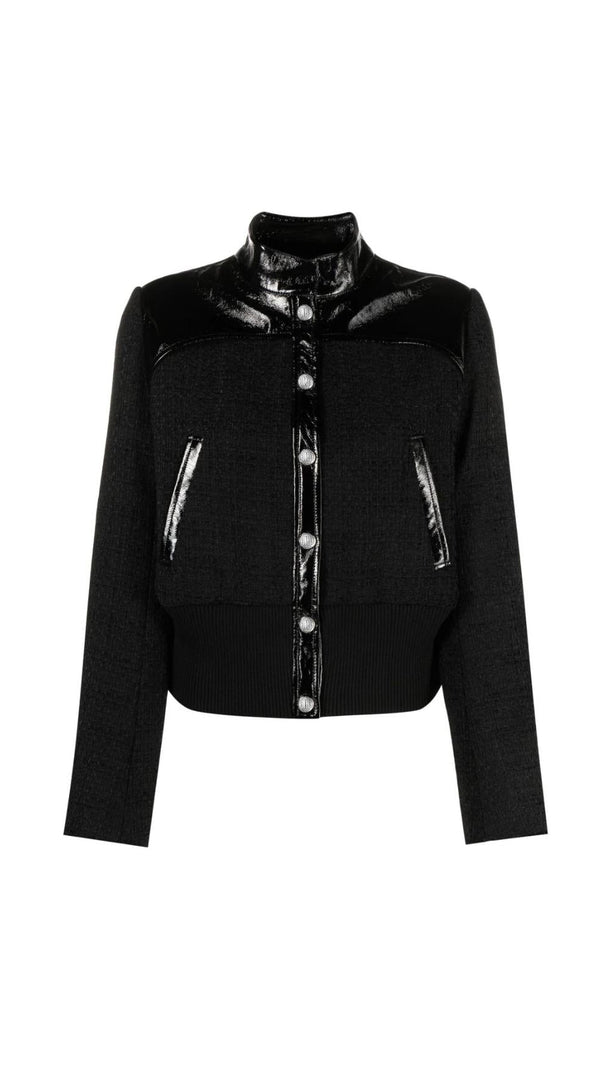AIIZIE PATENT-TRIM TWEED BOMBER JACKET - product image
