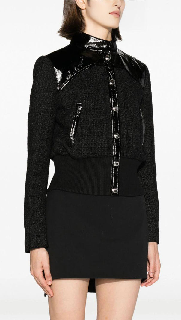 AIIZIE PATENT-TRIM TWEED BOMBER JACKET - product image