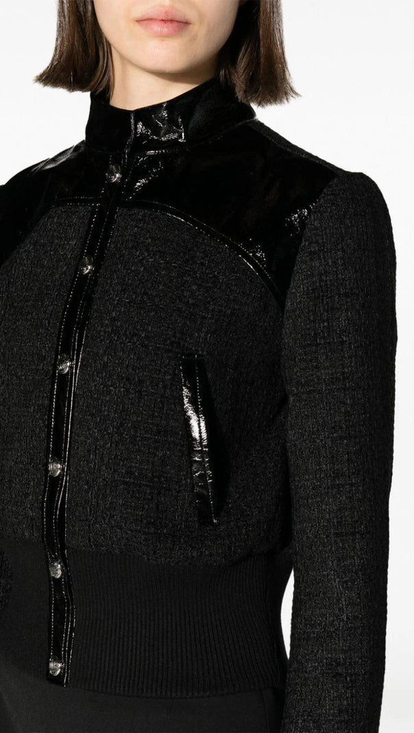 AIIZIE PATENT-TRIM TWEED BOMBER JACKET - product image