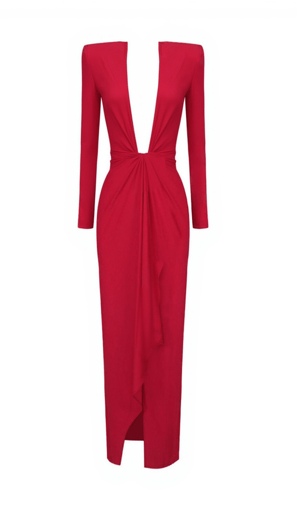AIIZIE NAKANO V NECK RUCHED DRESS IN RED - product image
