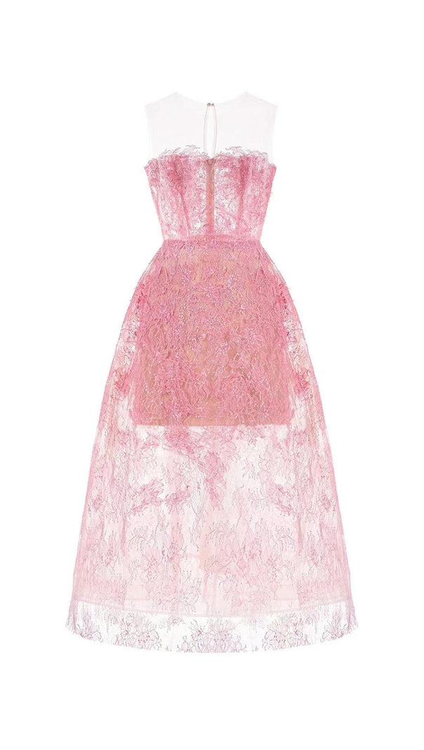 AIIZIE PINK FLORAL LACE EMBROIDER MIDI DRESS - product image