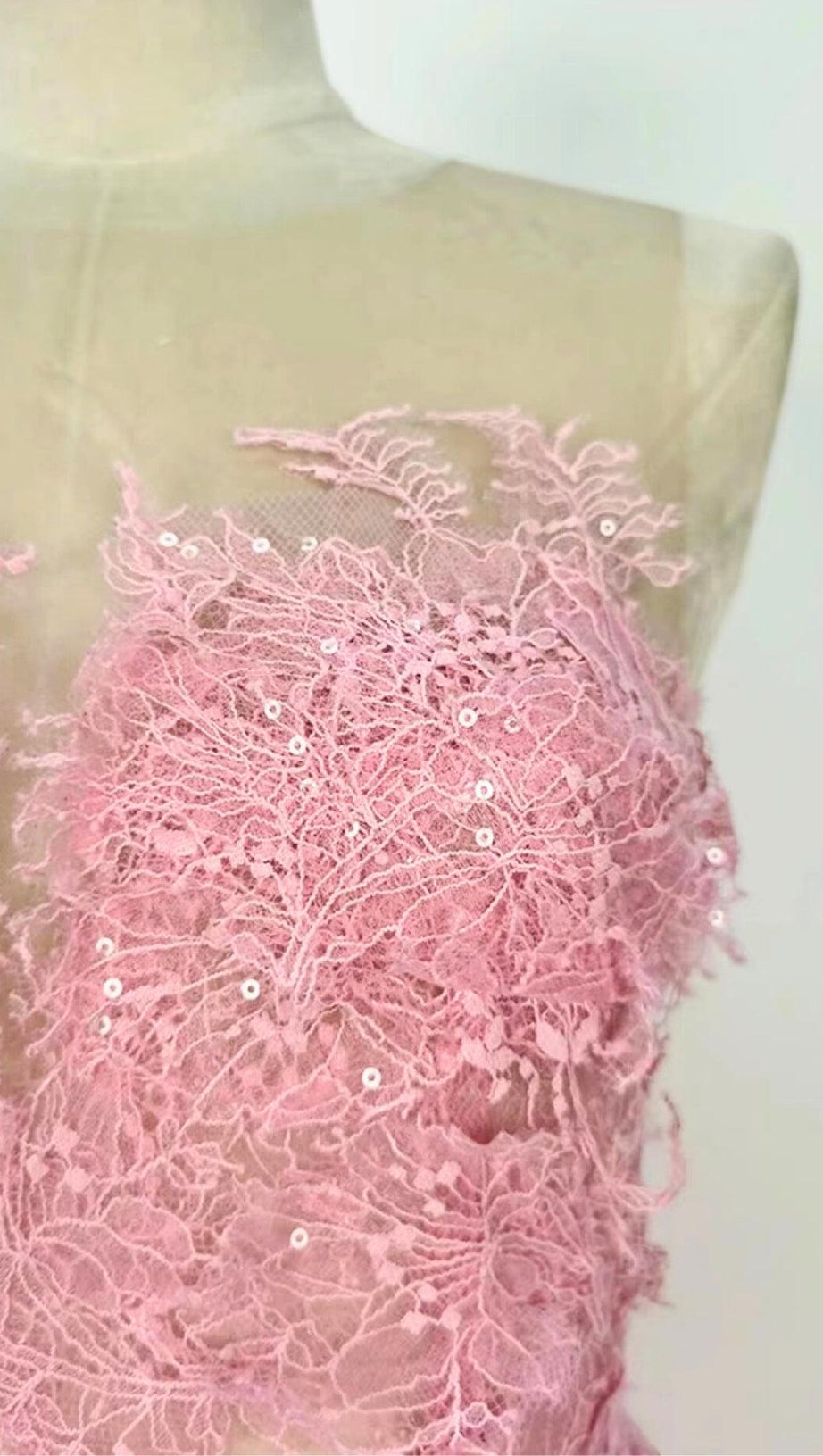 PINK FLORAL LACE EMBROIDER MIDI DRESS