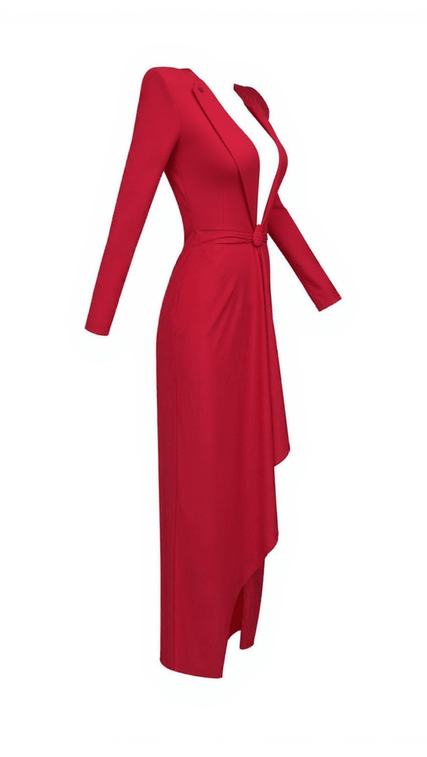 AIIZIE NAKANO V NECK RUCHED DRESS IN RED - product image