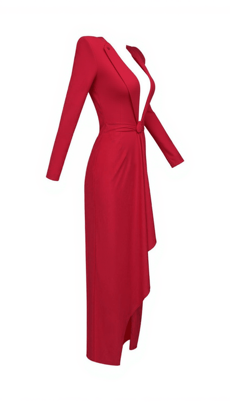 Nakano – Rotes, gerüschtes Kleid mit V-Ausschnitt