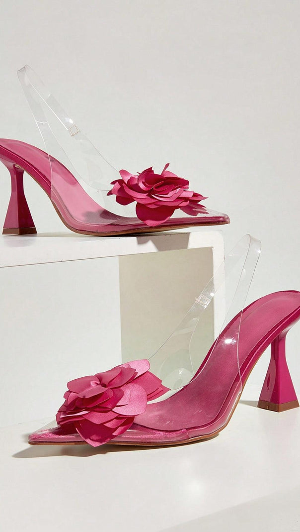 AIIZIE PINK FLOWER DECOR HEELS - product image