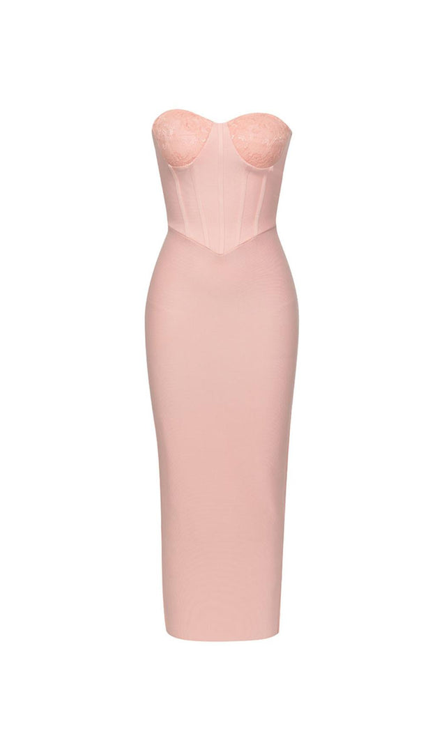 AIIZIE PINK STRAPLESS LACE CORSET MAXI DRESS - product image