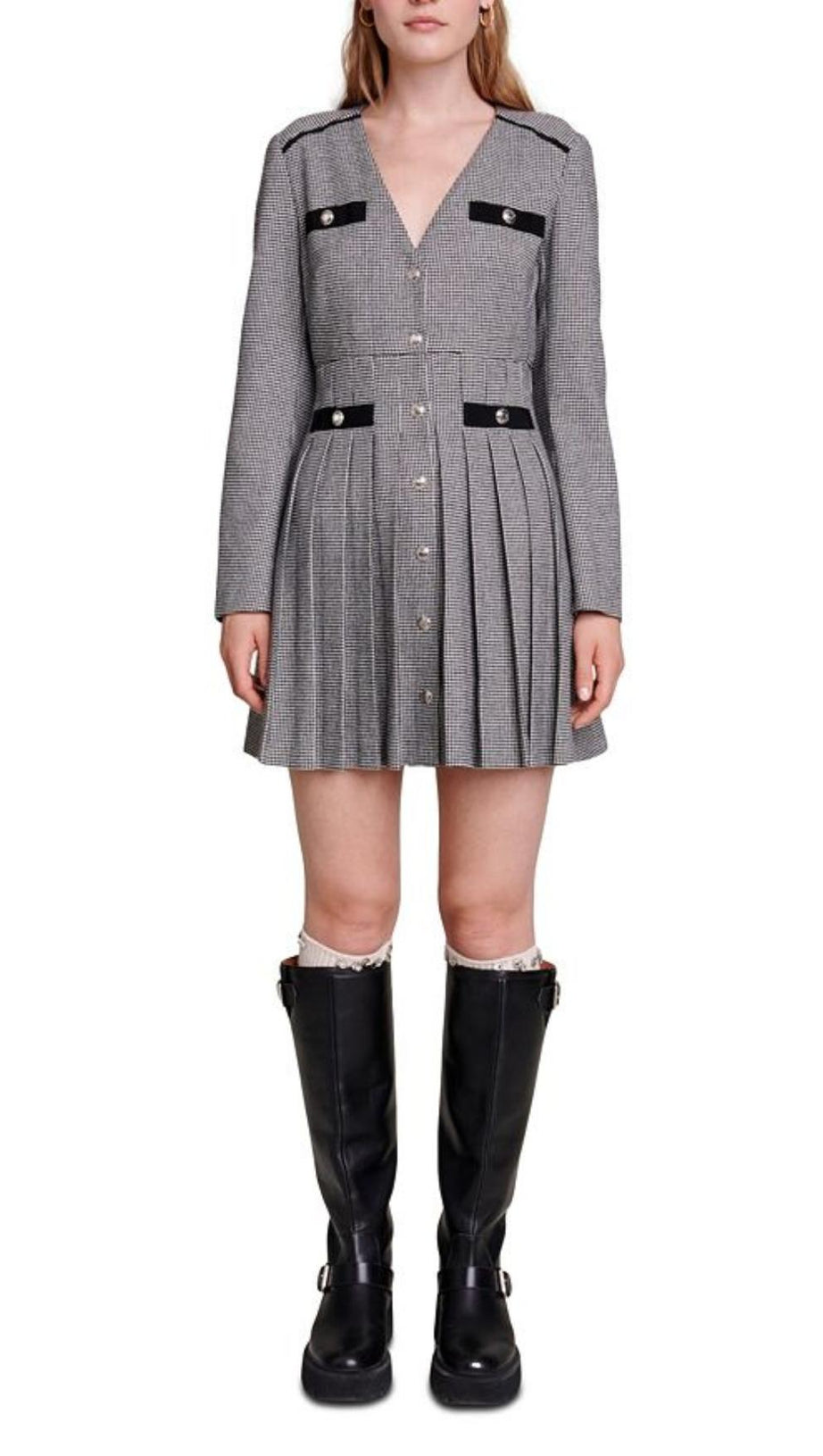 PLAID PLEATED SKIRT DRESS