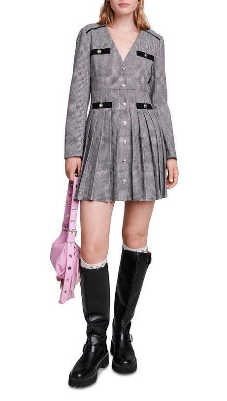 PLAID PLEATED SKIRT DRESS