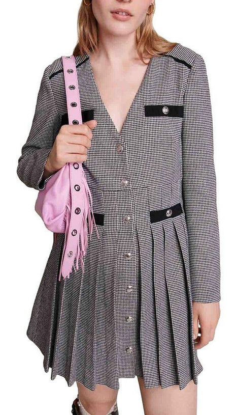 PLAID PLEATED SKIRT DRESS