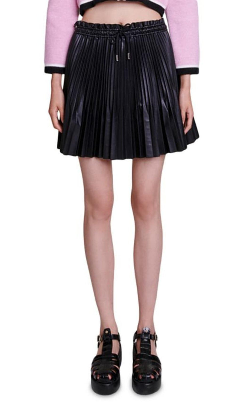 PLEATED FAUX LEATHER SKIRT