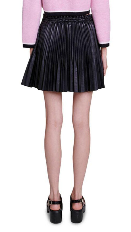 PLEATED FAUX LEATHER SKIRT