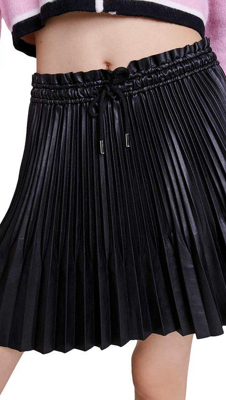 PLEATED FAUX LEATHER SKIRT