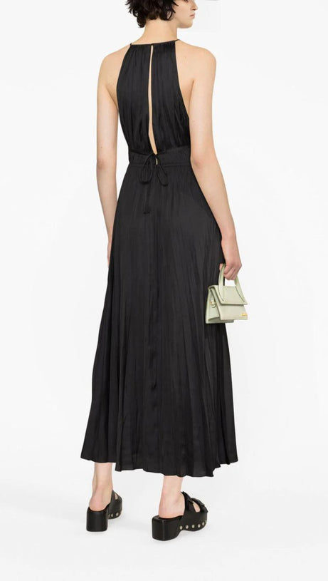 PLEATED SLEEVELESS MAXI DRESS