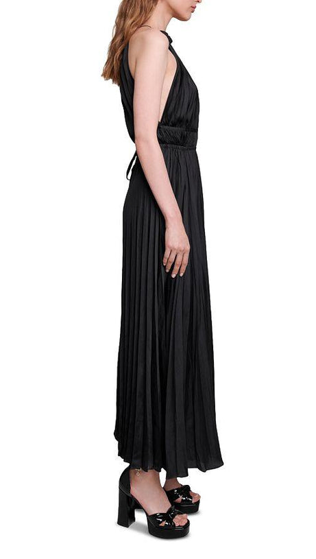 PLEATED SLEEVELESS MAXI DRESS