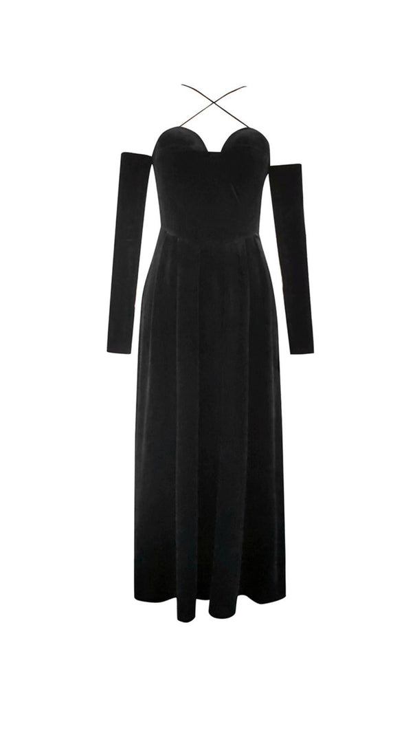 AIIZIE PLEATED VELVET GOWN GLOVES SUIT - product image