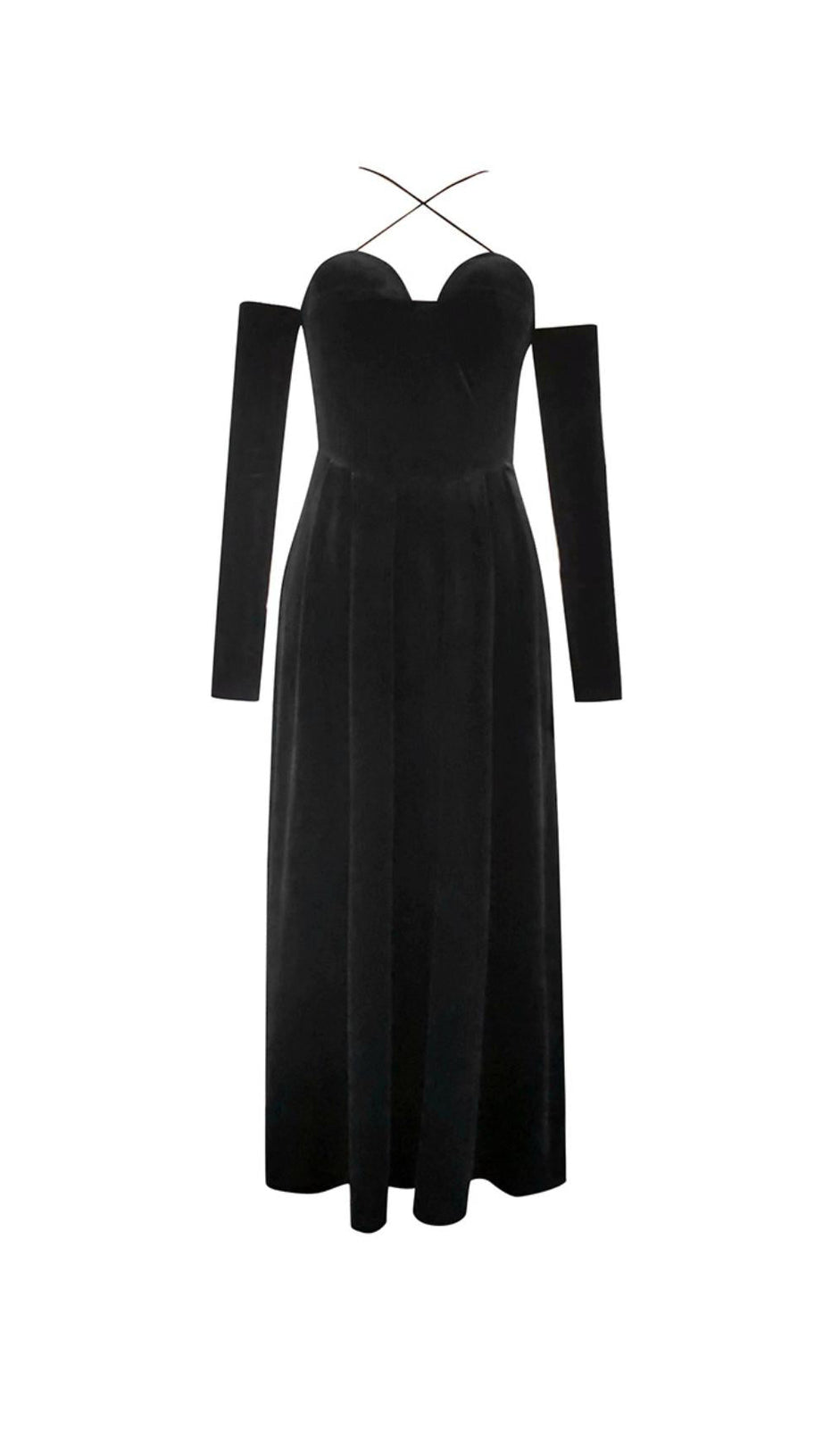 PLEATED VELVET GOWN GLOVES SUIT