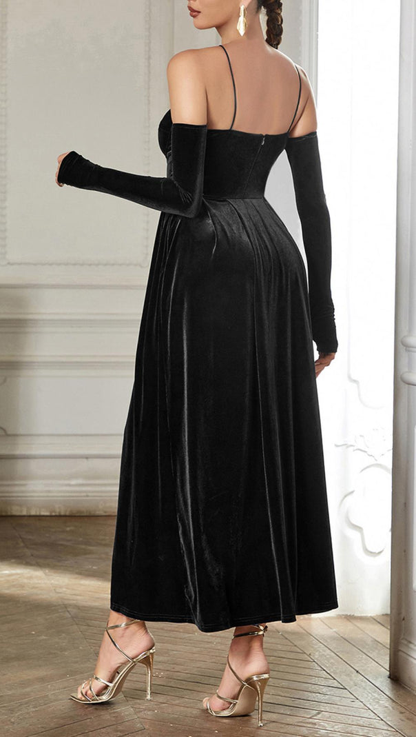 AIIZIE PLEATED VELVET GOWN GLOVES SUIT - product image
