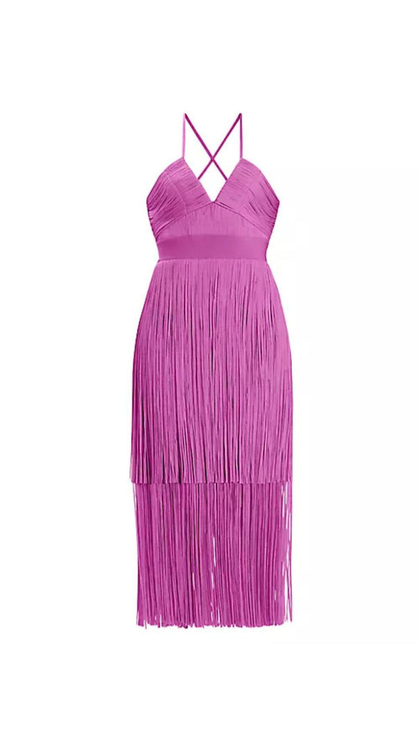 AIIZIE PLUNGING STRAPPY FRINGE DRESS - product image