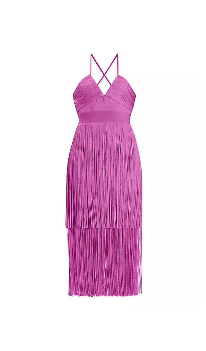 PLUNGING STRAPPY FRINGE DRESS