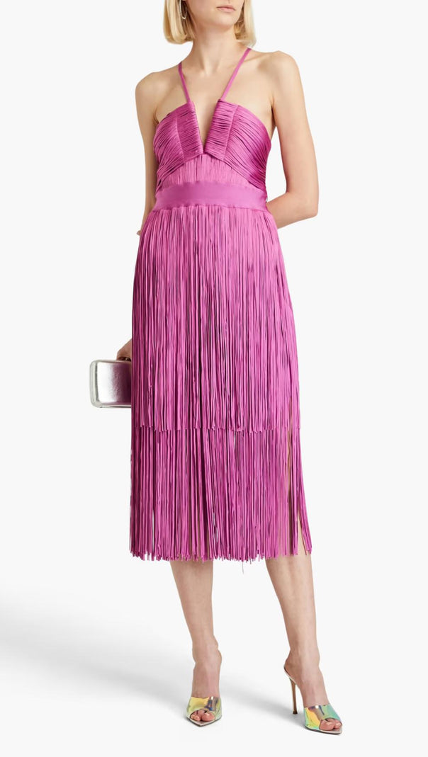 AIIZIE PLUNGING STRAPPY FRINGE DRESS - product image